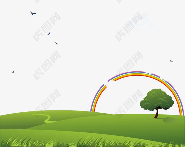草原彩虹背景绿色素材图