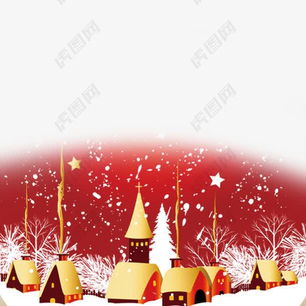 圣诞元旦红色房屋雪树水晶球图