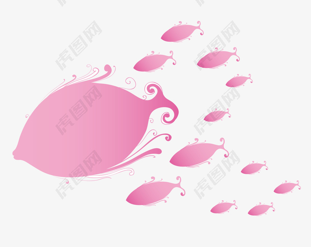 粉色渐变鱼群矢量元素