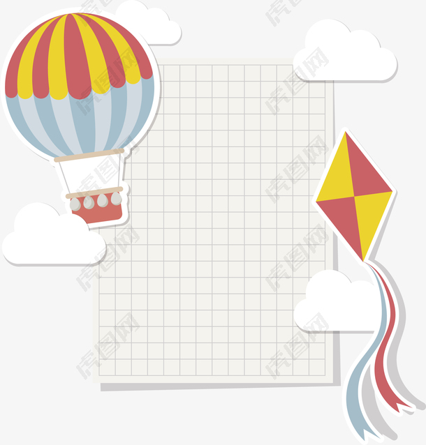 矢量创意网格热气球与风筝