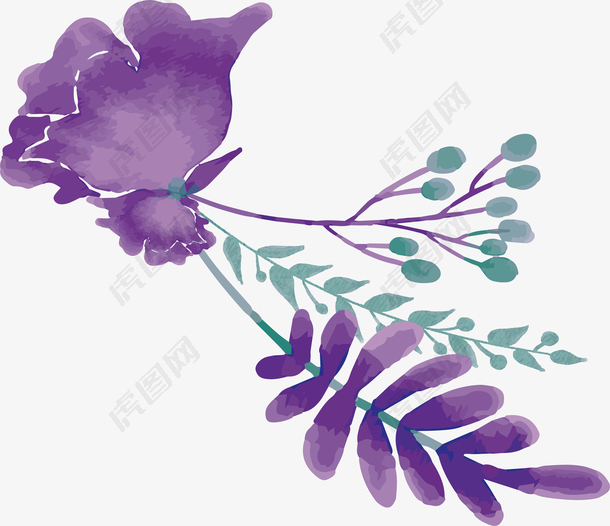 紫色水彩花卉标题框