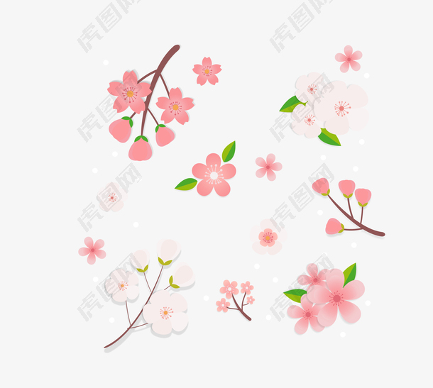 矢量彩色樱花枝装饰图案日本