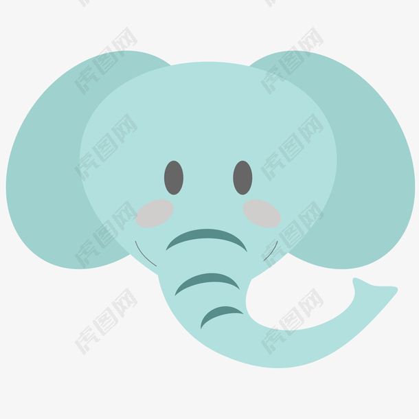 蓝色的大象动物头像设计