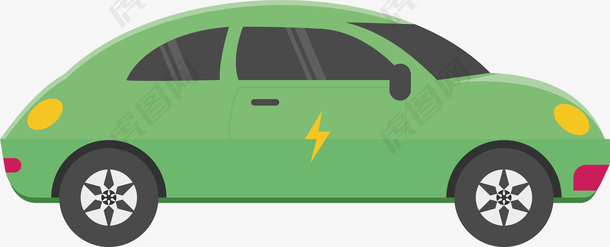 矢量卡通城市绿色电动汽车插图