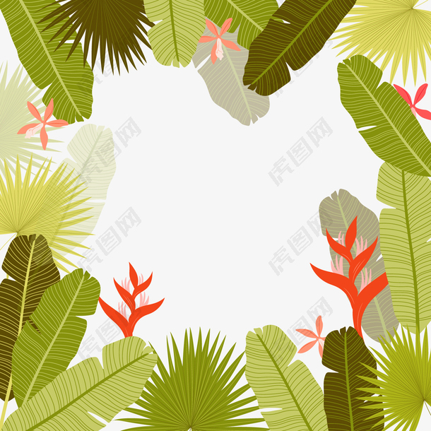 创意夏威夷棕榈树叶框架矢量图