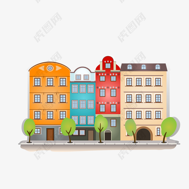 卡通城市彩色的房屋设计