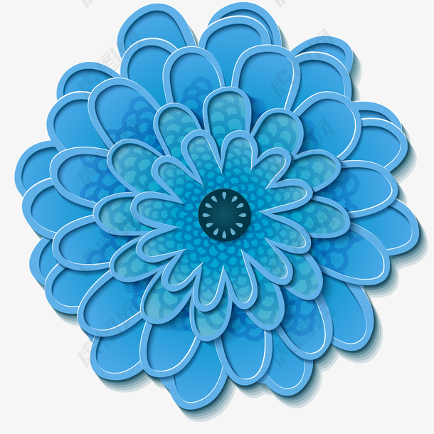 矢量微立体装饰蓝色新式雕花素材