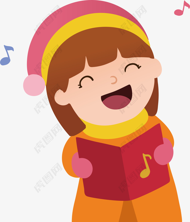 学唱歌的小女孩文艺表演人物矢量