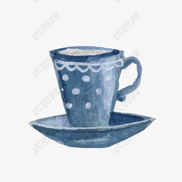 手绘文艺女士蓝色小茶杯矢量素材