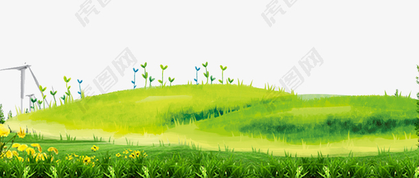 手绘绿色小清新草坪