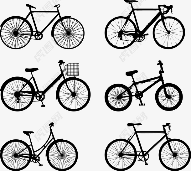 6款扁平风格自行车剪影