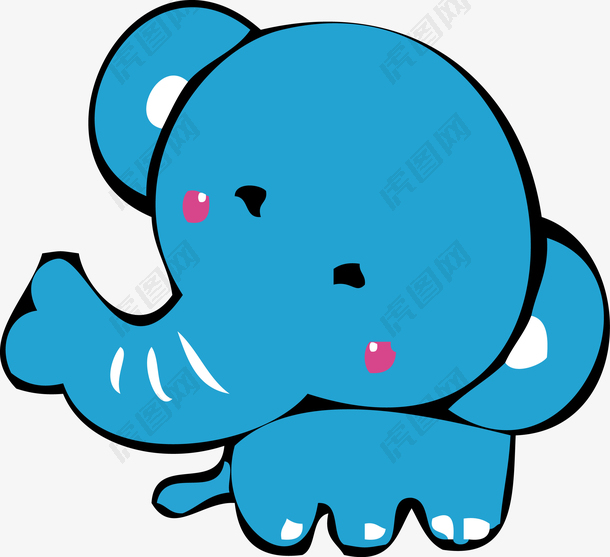 卡通可爱蓝色小象大象矢量