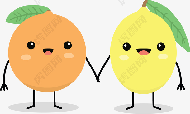 手拉手的柠檬橙子