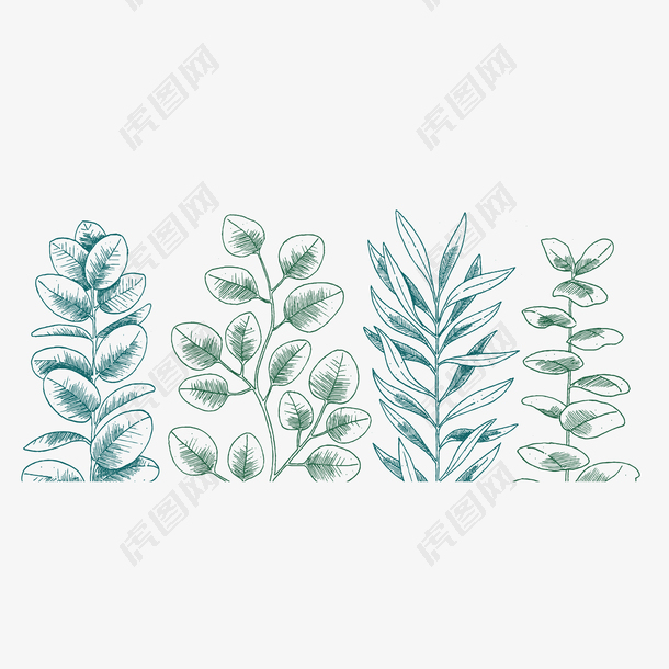 绿色手绘植物素材