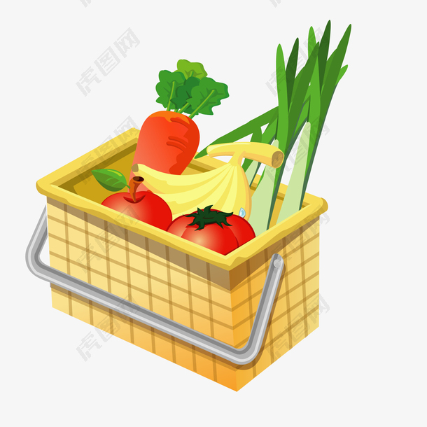 卡通购物篮里的蔬菜水果