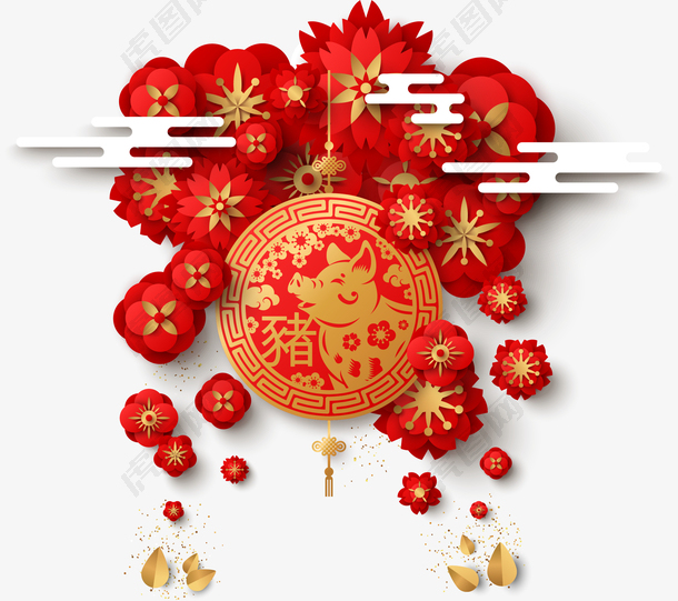 中国风花纹猪年装饰图案