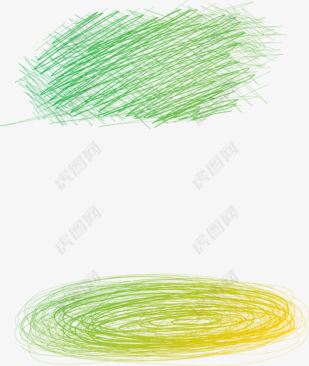 绿色渐变彩铅笔刷手绘矢量图
