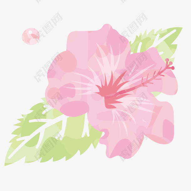 水彩手绘植物叶子粉红色花朵图片