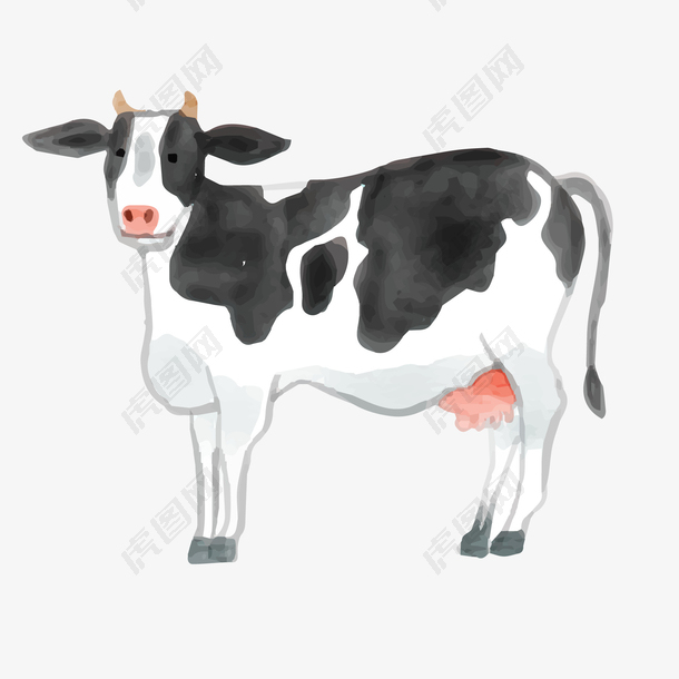 水彩手绘奶牛设计矢量图
