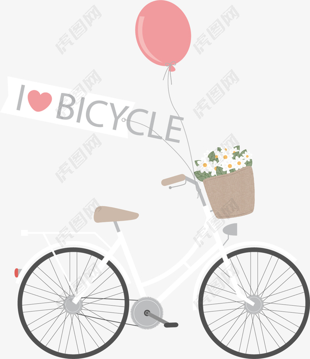 矢量手绘自行车上绑着一根气球