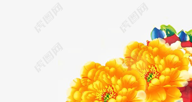 黄色水彩牡丹花
