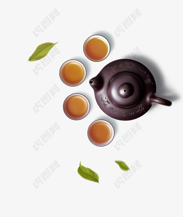 免抠棕色中国风茶具