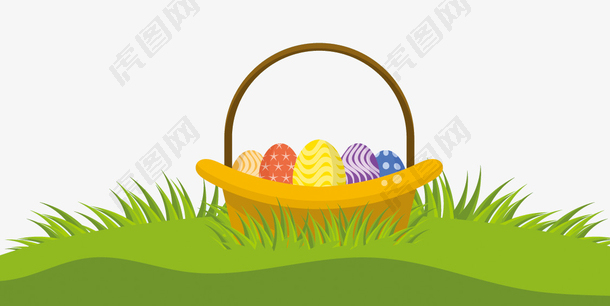 复活节的背景和篮子在草地上
