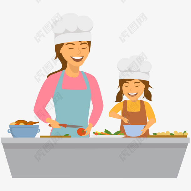 妈妈和女儿一起做饭
