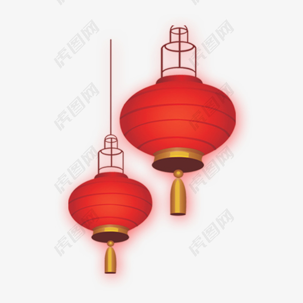 红色春节灯笼悬挂元素