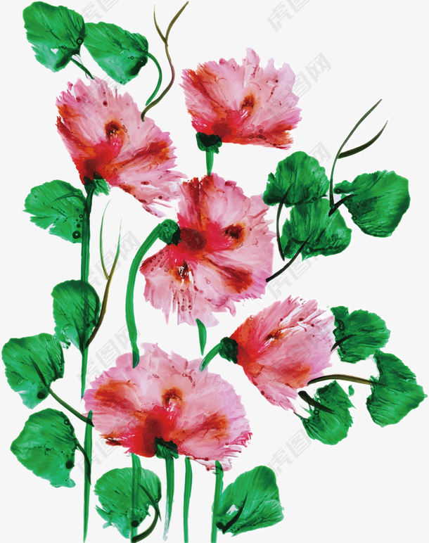 粉红水彩植物花丛
