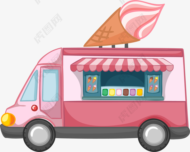 卡通矢量粉色雪糕车