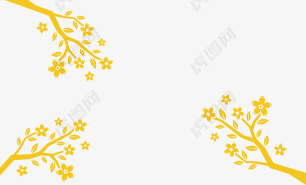 精美树枝上的金色梅花矢量图
