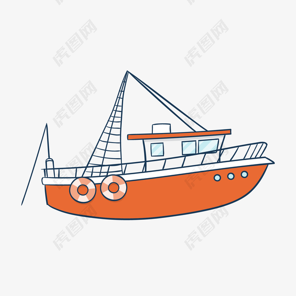 橙色卡通海上捕鱼船
