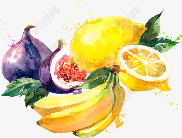 香蕉橙子柠檬水果PNG矢量素材