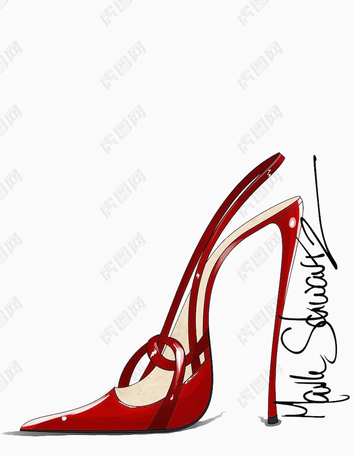 清新卡通性感时尚手绘红色高跟鞋
