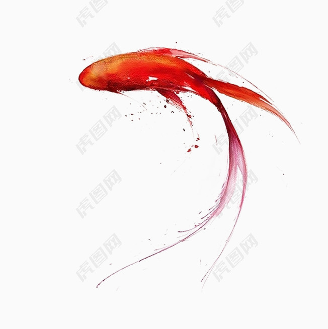 动物红色大鱼水墨