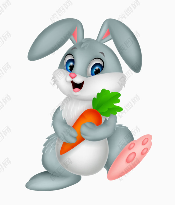 卡通抱着胡萝卜的小兔子