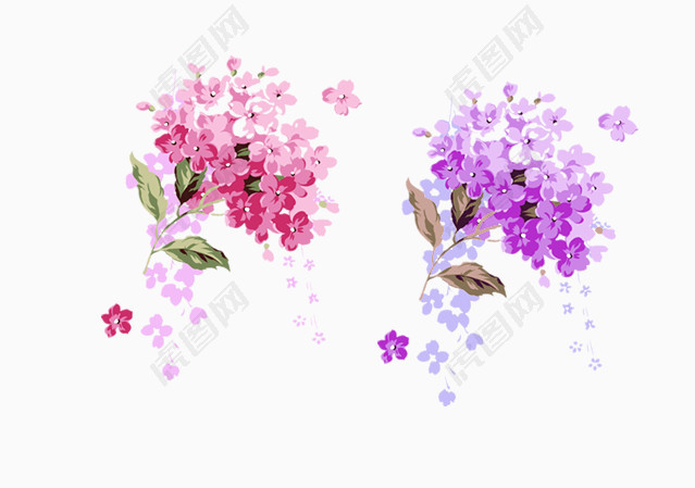 清新唯美粉色紫色花束花簇花朵素材