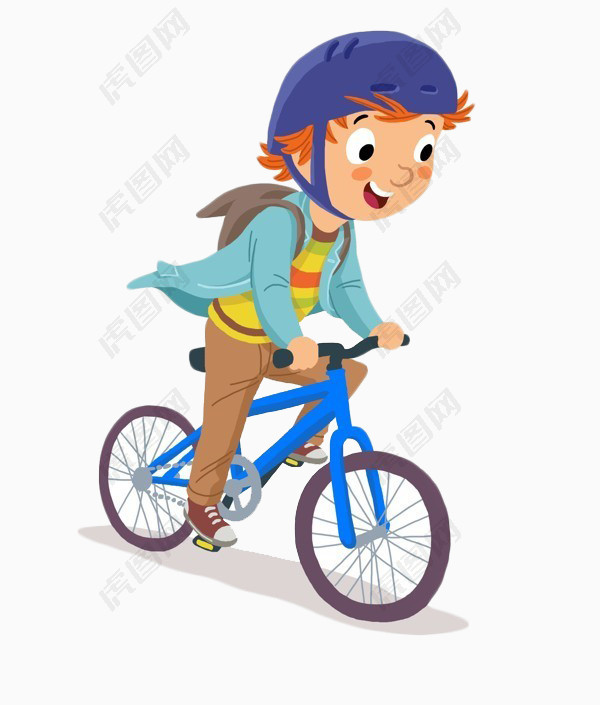 卡通戴头盔骑自行车的小男孩