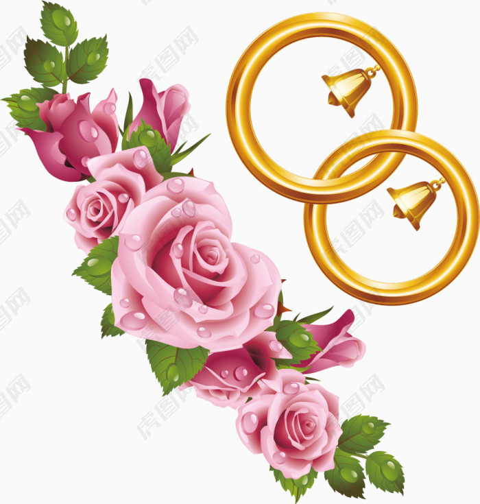 粉玫瑰铃铛金环装饰元素