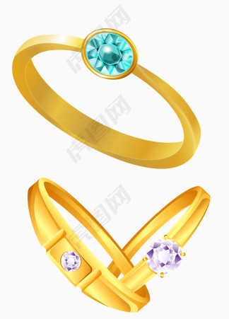 青色宝石戒指和紫色宝石戒指一对